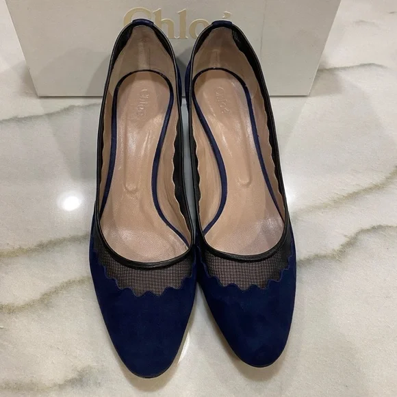 Chloe Heels size 40 Navy Suede Black Mesh - Picture 2 of 16